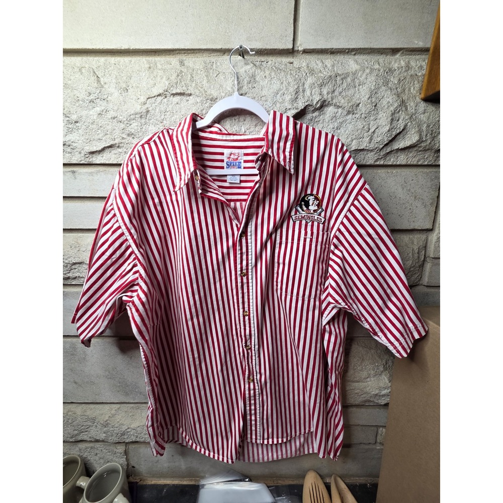 Spike Sports Florida State Seminoles FSU Striped Button Down Shirt Red White XXL